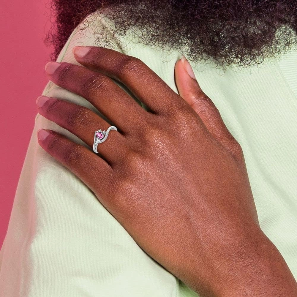 Solid 14k White Gold 5x3mm Pear Pink Sapphire Diamond Engagement Ring (.016 cttw.)