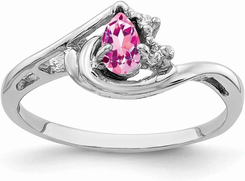 Solid 14k White Gold 5x3mm Pear Pink Sapphire Diamond Engagement Ring (.016 cttw.)
