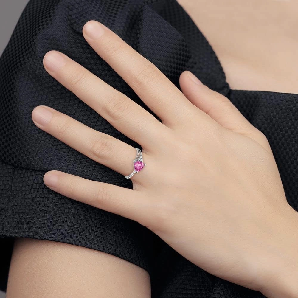 Solid 14k White Gold 6mm Pink Sapphire Diamond Engagement Ring (.024 cttw.)