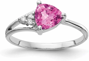 Solid 14k White Gold 6mm Pink Sapphire Diamond Engagement Ring (.024 cttw.)