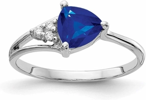 Solid 14k White Gold 6mm Sapphire Blue September Gemstone Diamond Engagement Ring (.024 cttw.)