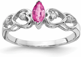 Solid 14k White Gold 6x3mm Marquise Pink Sapphire Diamond Engagement Ring (.048 cttw.)