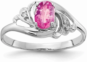 Solid 14k White Gold 6x4mm Oval Pink Sapphire Diamond Engagement Ring (.014 cttw.)