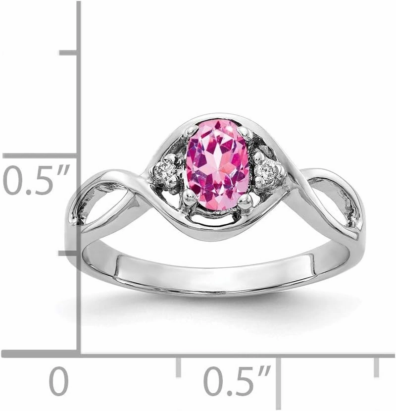 Solid 14k White Gold 6x4mm Oval Pink Sapphire Diamond Engagement Ring (.024 cttw.)