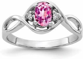 Solid 14k White Gold 6x4mm Oval Pink Sapphire Diamond Engagement Ring (.024 cttw.)