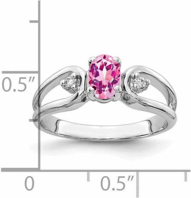 Solid 14k White Gold 6x4mm Oval Pink Sapphire Diamond Engagement Ring (.034 cttw.)