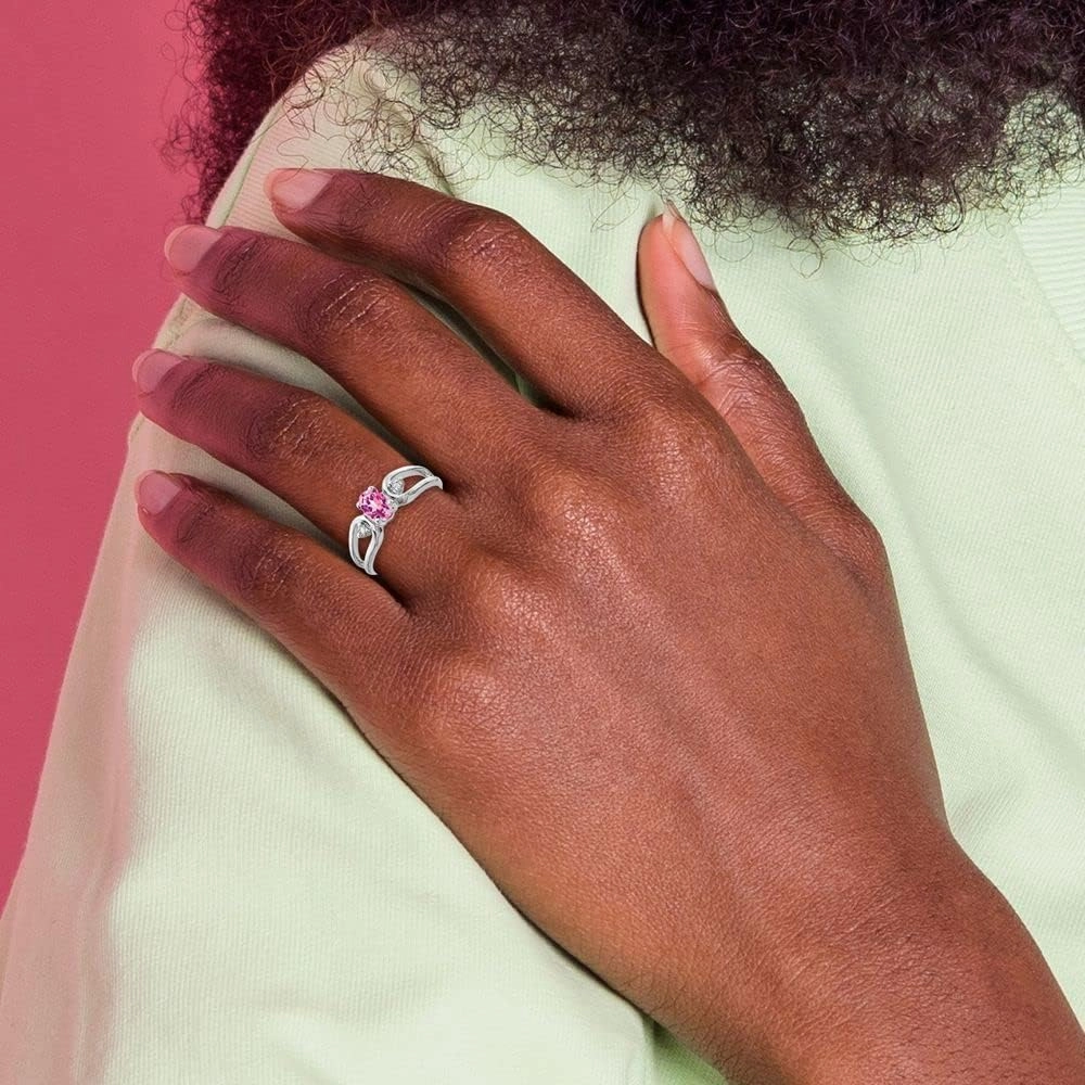 Solid 14k White Gold 6x4mm Oval Pink Sapphire Diamond Engagement Ring (.034 cttw.)