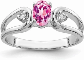 Solid 14k White Gold 6x4mm Oval Pink Sapphire Diamond Engagement Ring (.034 cttw.)