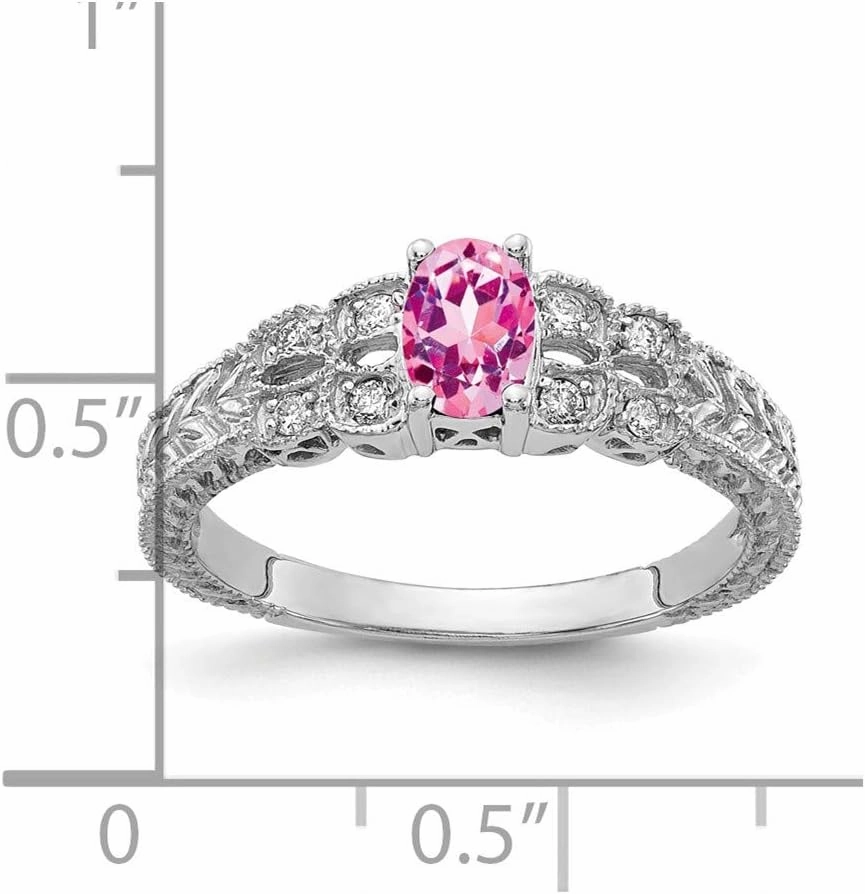 Solid 14k White Gold 6x4mm Oval Pink Sapphire Diamond Engagement Ring (.088 cttw.)