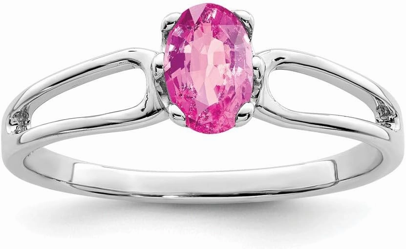 Solid 14k White Gold 6x4mm Oval Pink Sapphire Engagement Ring