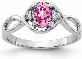 Solid 14k White Gold 6x4mm Oval Pink Sapphire VS Diamond Engagement Ring (.024 cttw.)