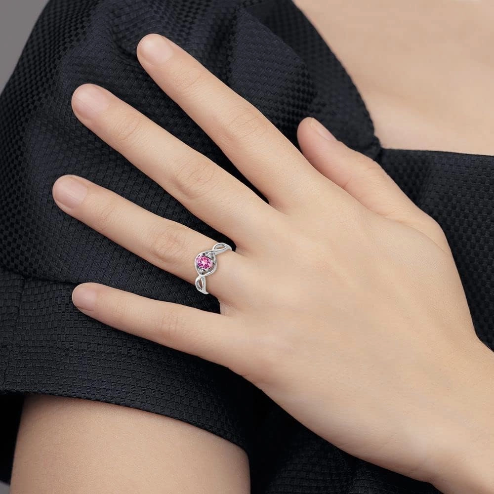 Solid 14k White Gold 6x4mm Oval Pink Sapphire VS Diamond Engagement Ring (.024 cttw.)