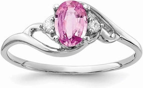 Solid 14k White Gold 6x4mm Oval Pink Sapphire VS Diamond Engagement Ring (.034 cttw.)