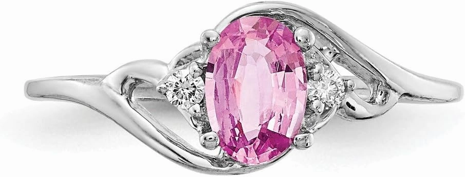 Solid 14k White Gold 6x4mm Oval Pink Sapphire VS Diamond Engagement Ring (.034 cttw.)