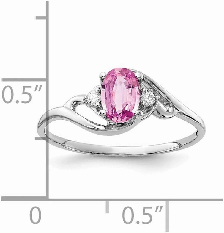 Solid 14k White Gold 6x4mm Oval Pink Sapphire VS Diamond Engagement Ring (.034 cttw.)