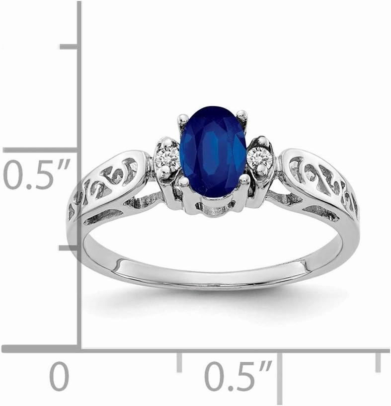 Solid 14k White Gold 6x4mm Oval Sapphire Blue September Gemstone Diamond Engagement Ring (.034 cttw.)