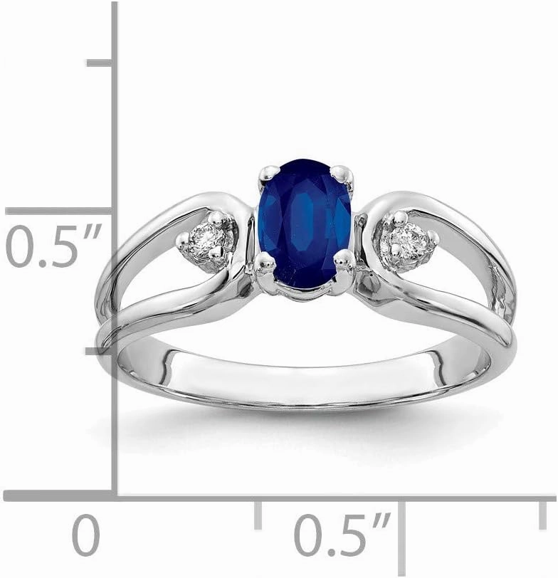 Solid 14k White Gold 6x4mm Oval Sapphire Blue September Gemstone Diamond Engagement Ring (.034 cttw.)