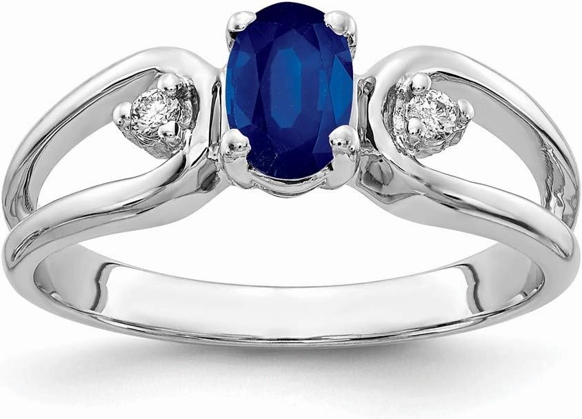 Solid 14k White Gold 6x4mm Oval Sapphire Blue September Gemstone Diamond Engagement Ring (.034 cttw.)