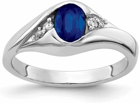 Solid 14k White Gold 6x4mm Oval Sapphire Blue September Gemstone VS Diamond Engagement Ring (.058 cttw.)
