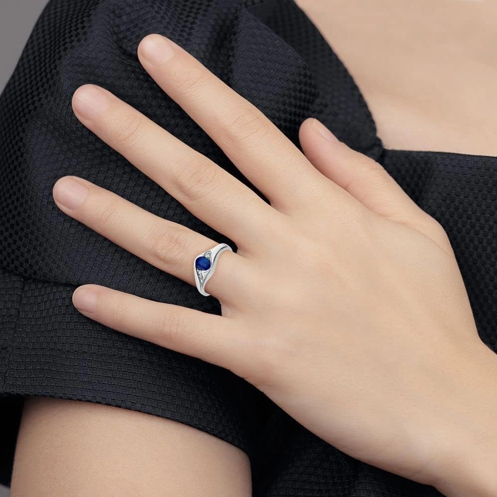 Solid 14k White Gold 6x4mm Oval Sapphire Blue September Gemstone VS Diamond Engagement Ring (.058 cttw.)