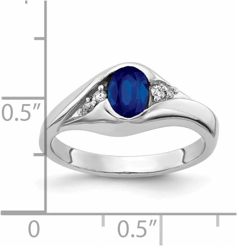 Solid 14k White Gold 6x4mm Oval Sapphire Blue September Gemstone VS Diamond Engagement Ring (.058 cttw.)