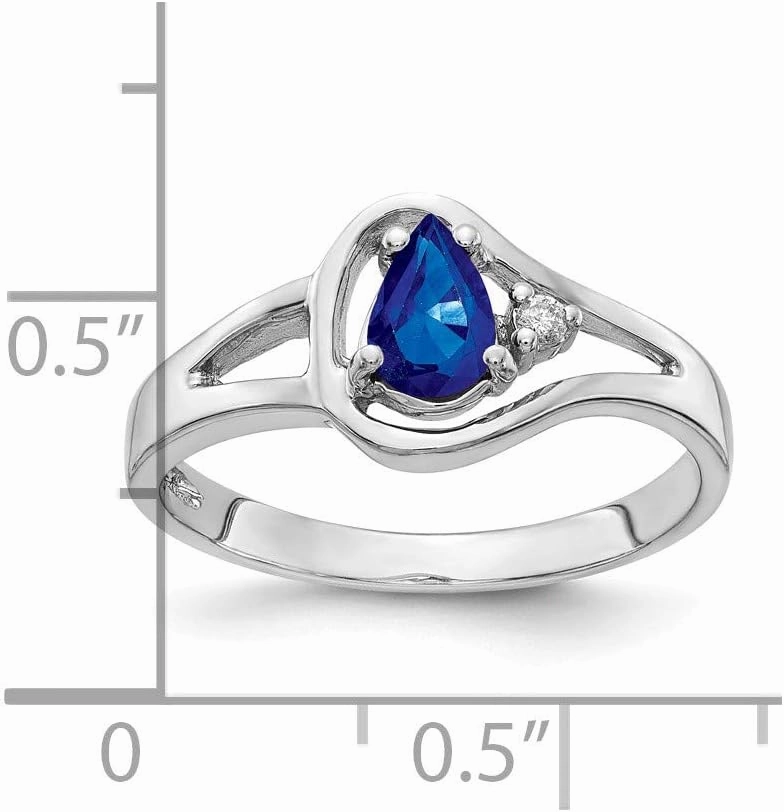 Solid 14k White Gold 6x4mm Pear Sapphire Blue September Gemstone Diamond Engagement Ring (.017 cttw.)