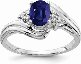 Solid 14k White Gold 7x5mm Oval Sapphire Blue September Gemstone Diamond Engagement Ring (.06 cttw.)