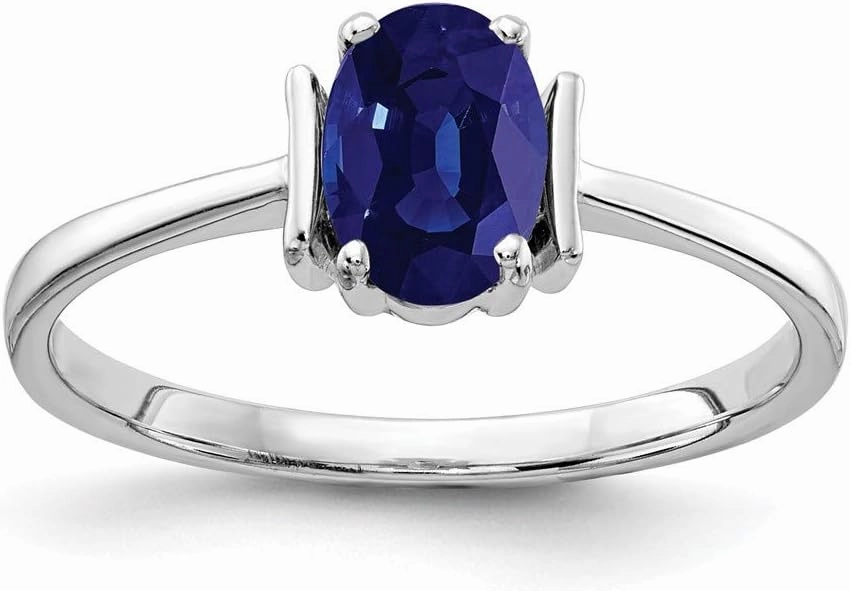 Solid 14k White Gold 7x5mm Oval Sapphire Blue September Gemstone Engagement Ring
