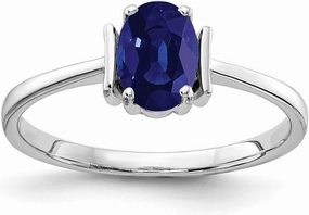 Solid 14k White Gold 7x5mm Oval Sapphire Blue September Gemstone Engagement Ring