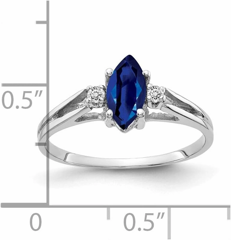 Solid 14k White Gold 8x4mm Marquise Sapphire Blue September Gemstone Diamond Engagement Ring (.04 cttw.)