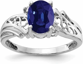 Solid 14k White Gold 8x6mm Oval Sapphire Blue September Gemstone Diamond Engagement Ring (.016 cttw.)