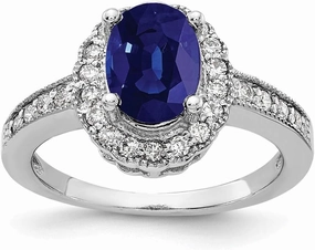 Solid 14k White Gold 8x6mm Oval Sapphire Blue September Gemstone Diamond Engagement Ring (.276 cttw.)