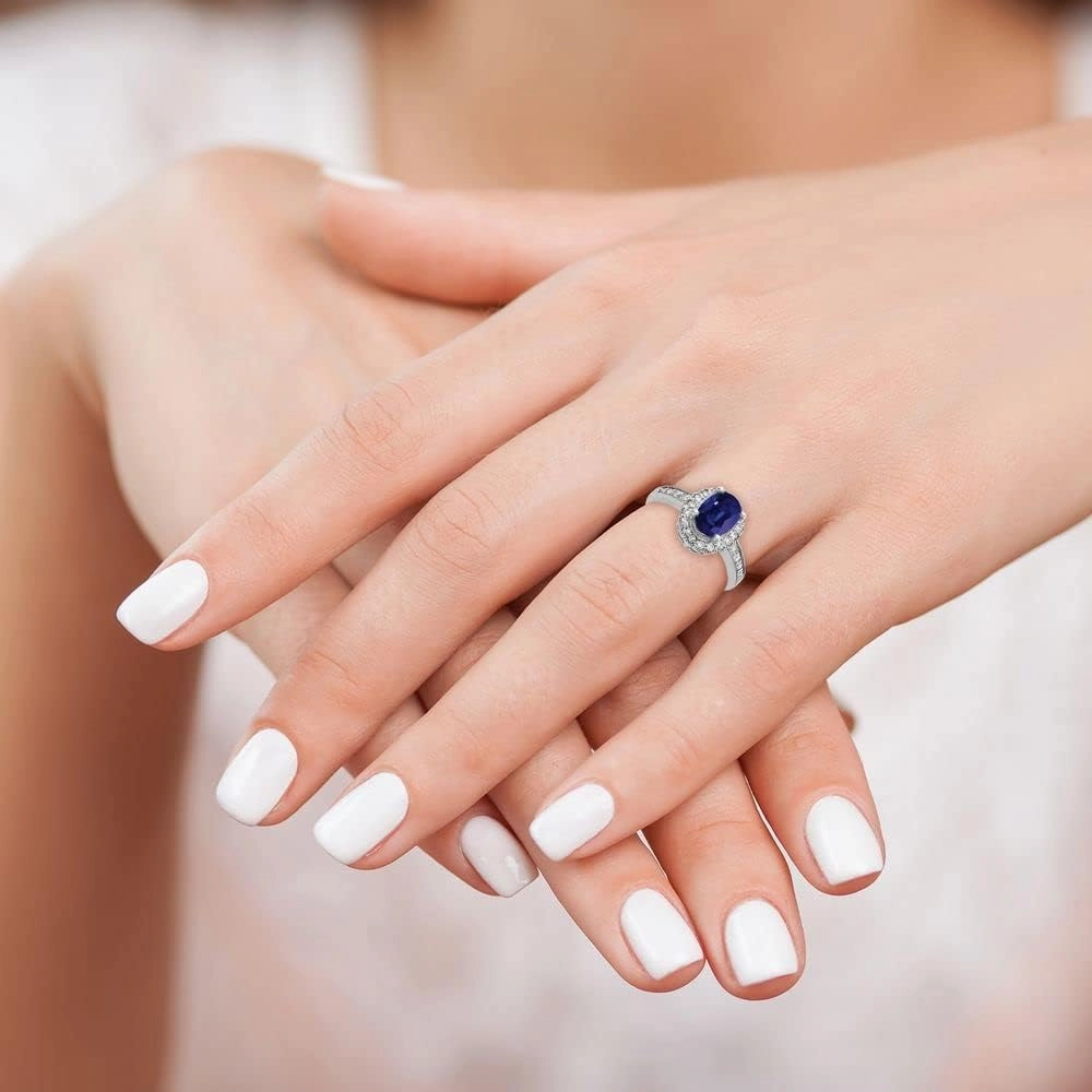 Solid 14k White Gold 8x6mm Oval Sapphire Blue September Gemstone Diamond Engagement Ring (.276 cttw.)