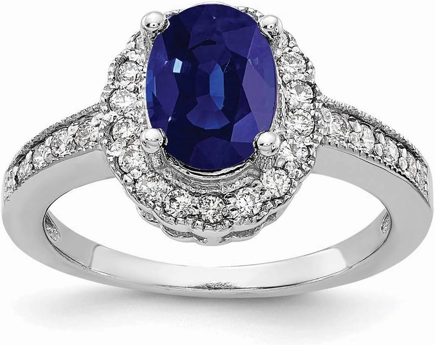 Solid 14k White Gold 8x6mm Oval Sapphire Blue September Gemstone Diamond Engagement Ring (.276 cttw.)