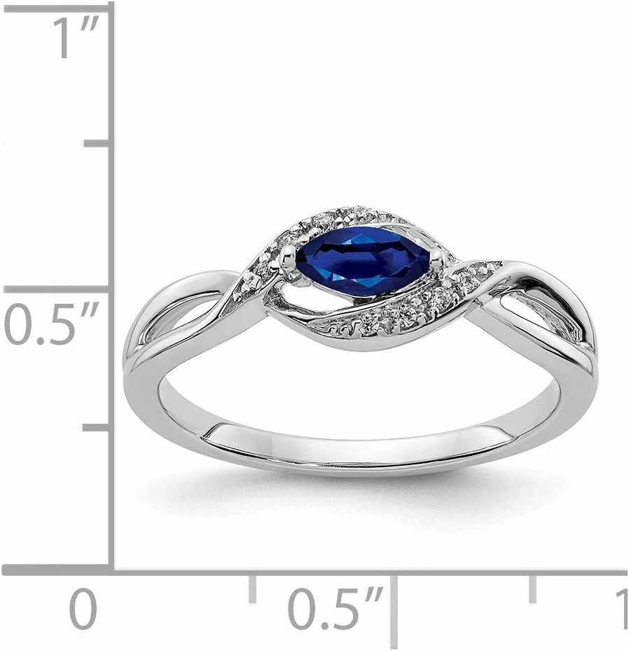Solid 14K White Gold Diamond and Sapphire Blue September Gemstone Marquise Engagement Ring (.039 cttw.)