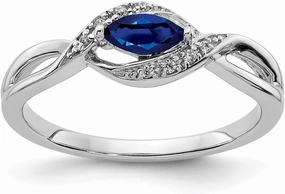 Solid 14K White Gold Diamond and Sapphire Blue September Gemstone Marquise Engagement Ring (.039 cttw.)