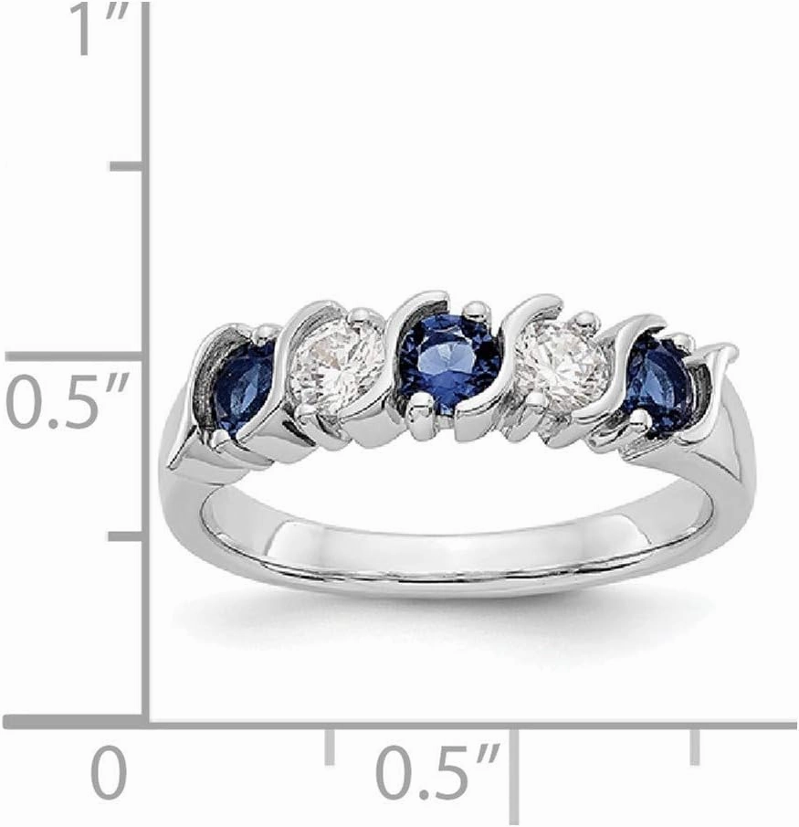 Solid 14k White Gold Diamond Sapphire Blue September Gemstone Wedding Band Ring (.306 cttw.)