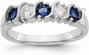 Solid 14k White Gold Diamond Sapphire Blue September Gemstone Wedding Band Ring (.306 cttw.)