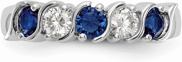 Solid 14k White Gold Diamond Sapphire Blue September Gemstone Wedding Band Ring (.306 cttw.)