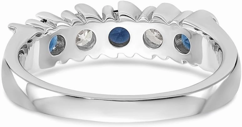 Solid 14k White Gold Diamond Sapphire Blue September Gemstone Wedding Band Ring (.306 cttw.)