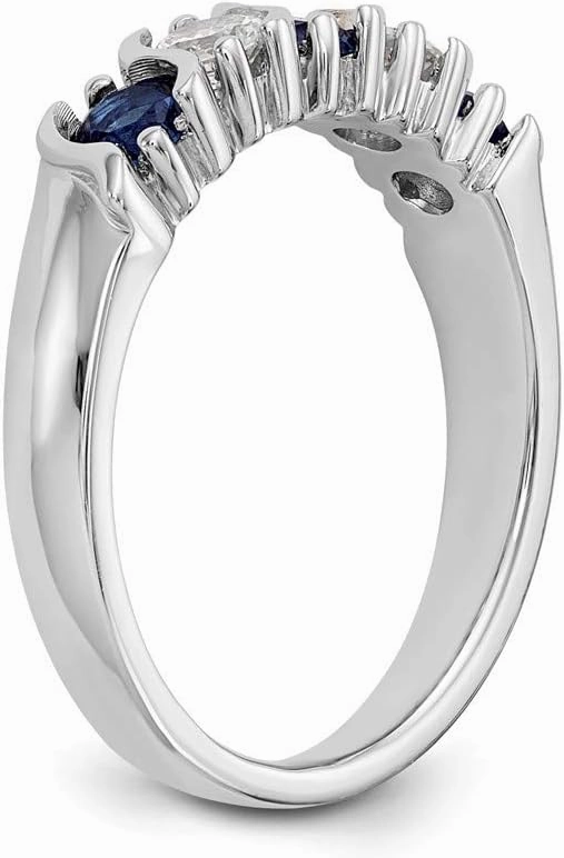 Solid 14k White Gold Diamond Sapphire Blue September Gemstone Wedding Band Ring (.306 cttw.)