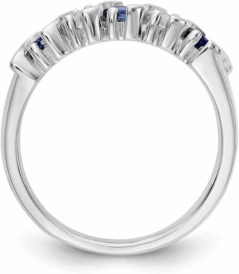 Solid 14k White Gold Diamond Sapphire Blue September Gemstone Wedding Band Ring (.306 cttw.)