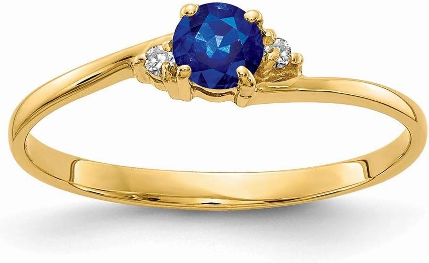 Solid 14k Yellow Gold 4mm Sapphire Blue September Gemstone Diamond Engagement Ring (.016 cttw.)