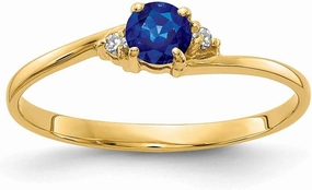 Solid 14k Yellow Gold 4mm Sapphire Blue September Gemstone Diamond Engagement Ring (.016 cttw.)