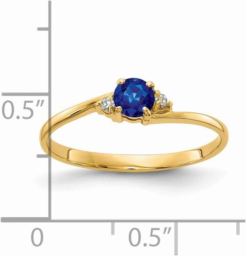 Solid 14k Yellow Gold 4mm Sapphire Blue September Gemstone Diamond Engagement Ring (.016 cttw.)