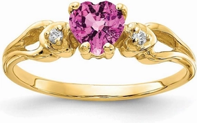 Solid 14k Yellow Gold 5mm Heart Pink Sapphire Diamond Engagement Ring (.02 cttw.)
