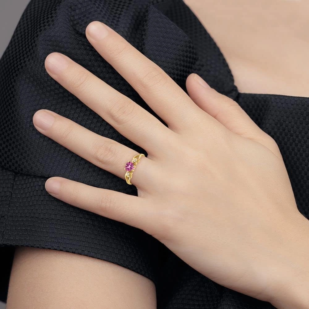 Solid 14k Yellow Gold 5mm Heart Pink Sapphire Diamond Engagement Ring (.02 cttw.)