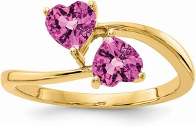 Solid 14k Yellow Gold 5mm Heart Pink Sapphire Engagement Ring