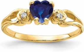 Solid 14k Yellow Gold 5mm Heart Sapphire Blue September Gemstone Diamond Engagement Ring (.02 cttw.)