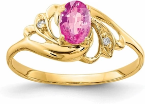 Solid 14k Yellow Gold 6x4mm Oval Pink Sapphire Diamond Engagement Ring (.014 cttw.)